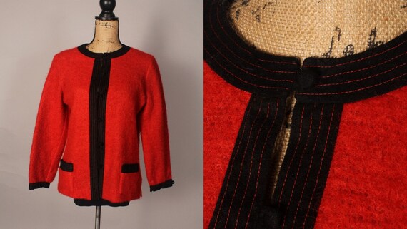 60s Sweater //  Vintage 60s Orange Red Mohair Swe… - image 1