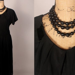 50s Black Dress, Vintage 50s Dress, 50s Black Chiffon Dress, 50s Dress by Forever Young Puritan, 50s Dress Size L, Black Dress 30 waist image 1