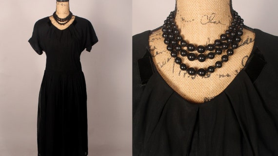 50s Black Dress,  Vintage 50s Dress, 50s Black Ch… - image 1