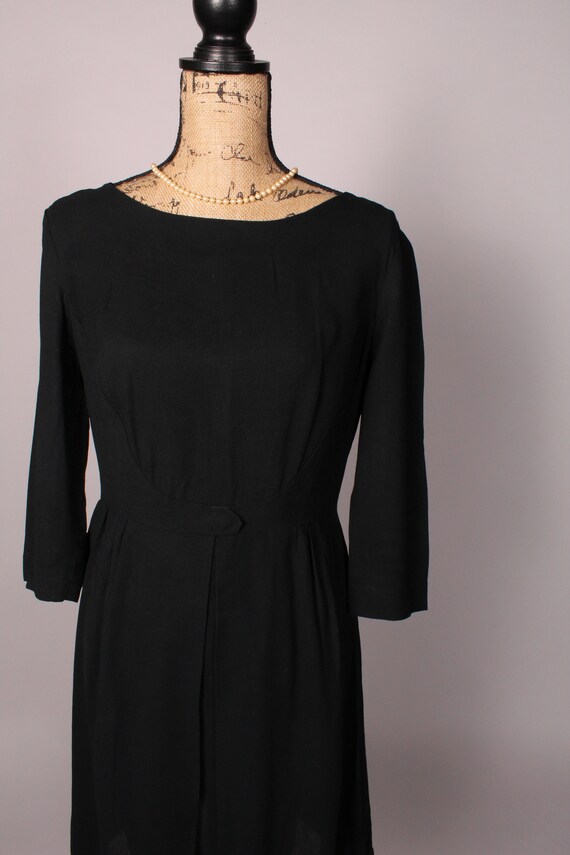 50s 60s Dress //  Vintage 50s 60s Black Linen Dre… - image 3