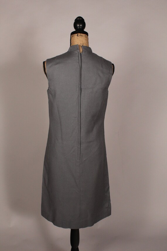 60s Dress //  Vintage 60s Dark Gray Linen Sleevel… - image 8