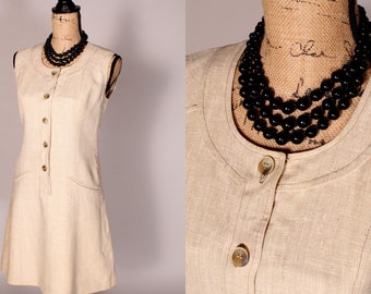 70s Dress //  Vintage 70s Cream Linen Dress by Country Sophisticates Size M woven in Ireland