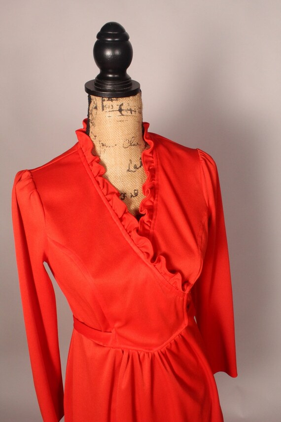 60s 70s Orange Ruffly Mini Dress, Vintage Mini Dr… - image 6
