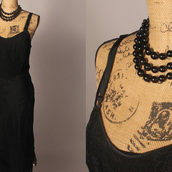 Vintage 50s 60s Black Dress Slip by Barbizon Saucy  side zipper