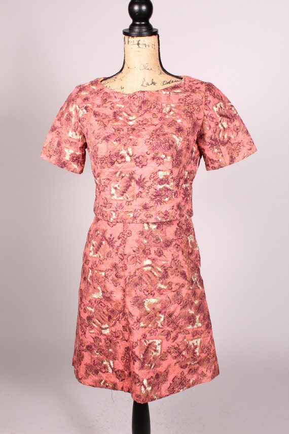 60s Top Skirt Set //  Vintage 60s Pink Gold Quilt… - image 2