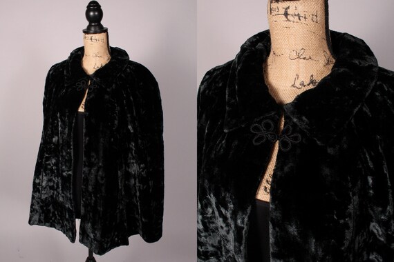 60s Short Cape // Vintage 60s Dark Green Black Cr