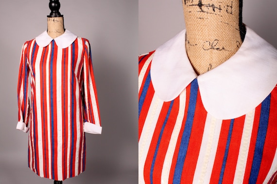 60s Dress //  Vintage 60s Red White & Blue Stripe… - image 1