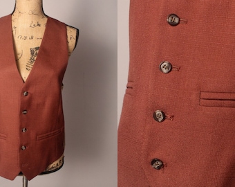 Vintage 70s Waistcoat, Vintage 70s Brown Vest Size L