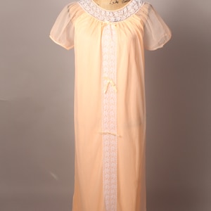 Vintage 70s Tangerine Orange Chiffon Long Nightgown by Durelle
