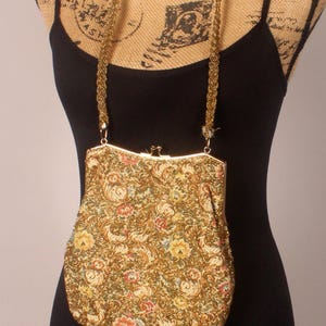Vintage 50s 60s Gold Beaded Tapestry Purse Handbag by Walborg hand beaded in Hong Kong