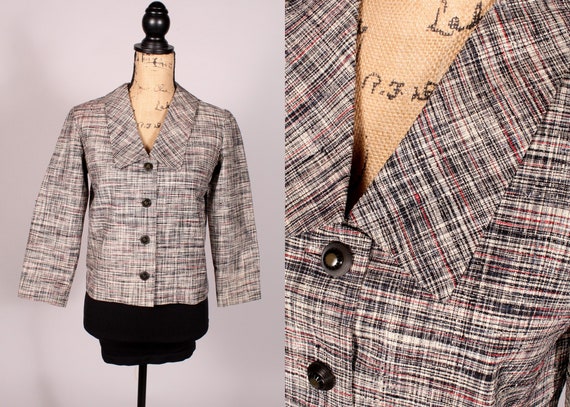 50s Blazer //  Vintage 50s Gray Black Red Fine Ch… - image 1