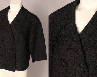 50s Bolero //  Vintage 50s Black Ribbon Bolero Jacket by Lily Lynn Size M