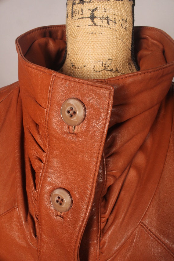 Vintage 80s 90s Caramel Brown Leather Jacket Coat… - image 6