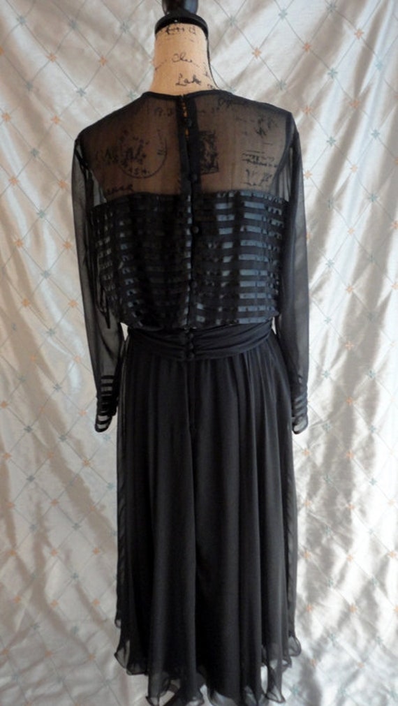 80s Dress //  Vintage 80s Black Chiffon Dress wit… - image 7