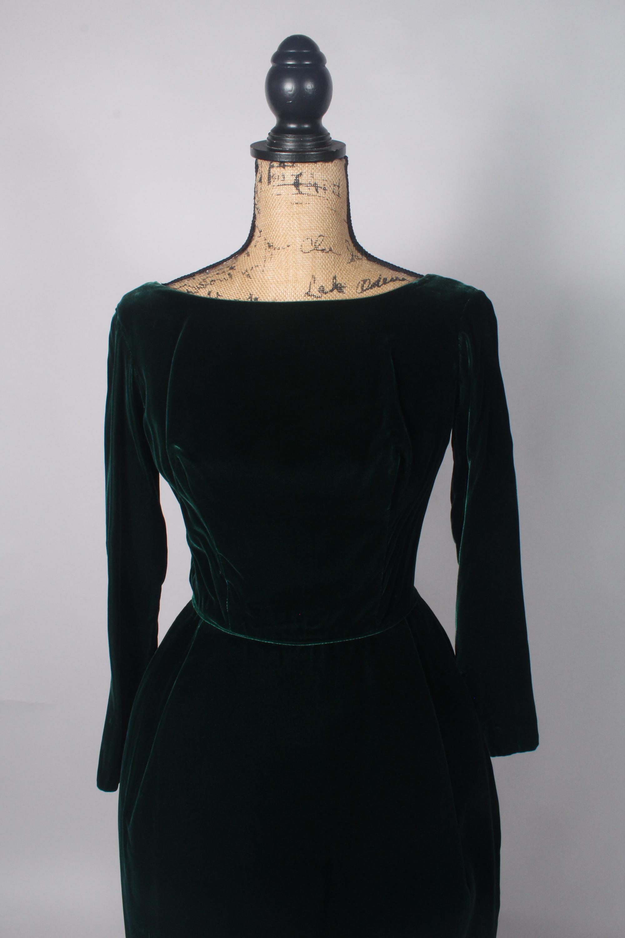 green velvet dress vintage 60s Dark Sz S 26