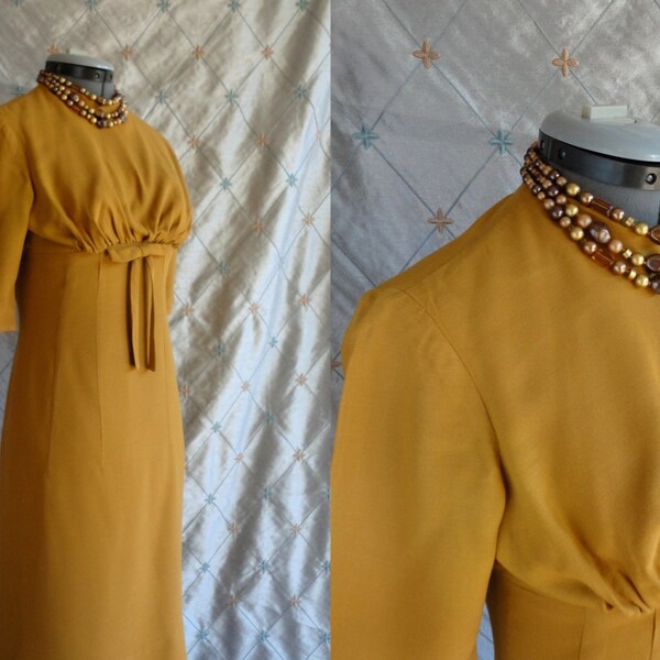 50s Dress // 60s Dress // Vintage 1950s 1960s Mustard Yellow Day Dress by Teena Paige Fashions Size M
