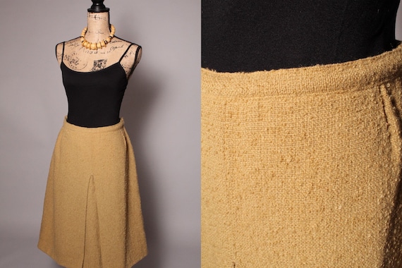 60s Skirt //  Vintage 60s Mustard Yellow Boucle W… - image 1