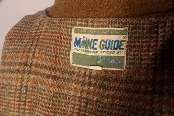 Vintage 50s 60s Brown Wool Coat With Plaid Lining by Maine Guide 