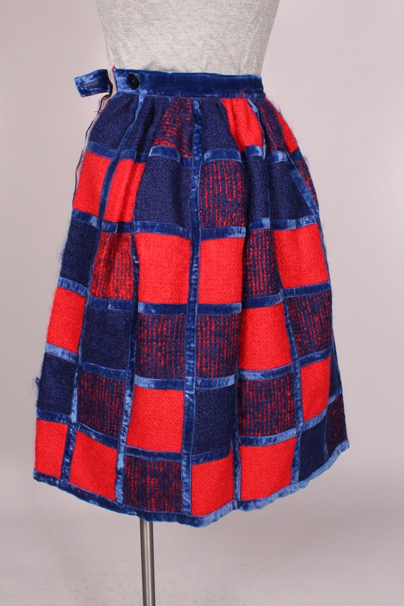 60s Skirt //  Vintage 60s Red & Blue Mohair and V… - image 8