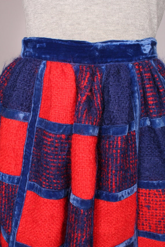 60s Skirt //  Vintage 60s Red & Blue Mohair and V… - image 5