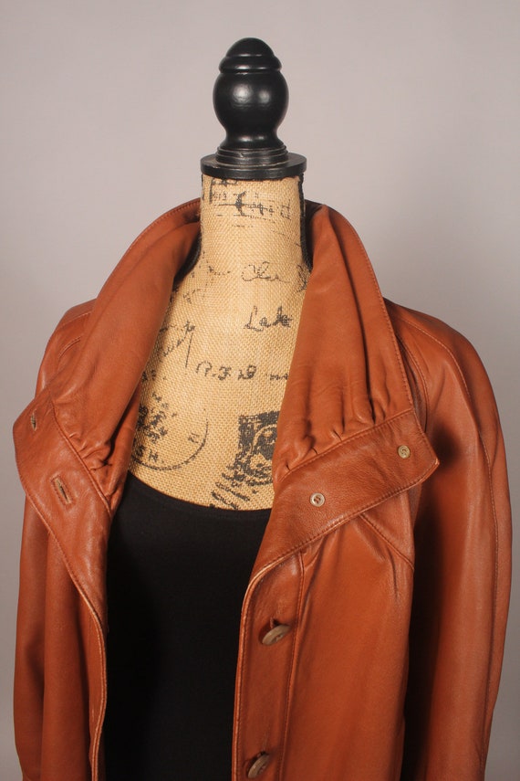 Vintage 80s 90s Caramel Brown Leather Jacket Coat… - image 3