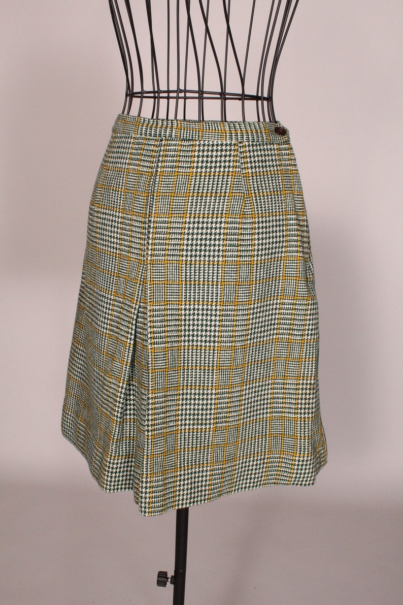Vintage 60-tals grön rutig minikjol från Scaasi för Lortogs, storlek S, midja 64 cm bild 4