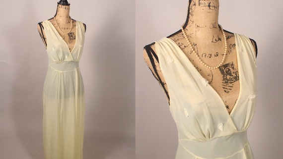 Vintage Nightgown, 50s 60s Nightgown, Yellow Nigh… - image 1