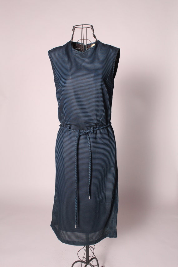 60s Dress //  Vintage 60s Navy Blue Black Nylon D… - image 2