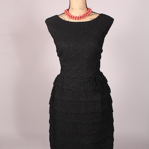 Vintage 50er 60er Jahre Kleid Größe M 27 Zoll Taille schwarz gemaserter Stufenrock Cocktailparty