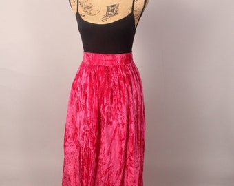 Vintage Velvet Skirt,  Vintage 60's Hot Pink Crushed Velvet Skirt, Velvet Maxi Skirt,  60s Maxi Skirt Size S 25" waist