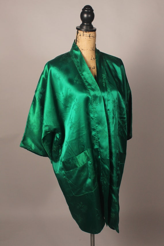Vintage 60s Emerald Green and Black Satin Jacquard Jacket by 