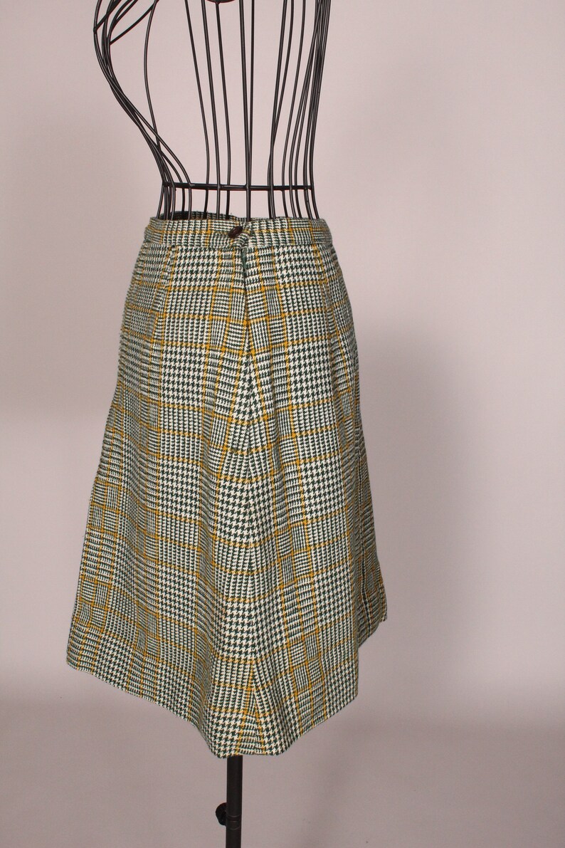 Vintage 60-tals grön rutig minikjol från Scaasi för Lortogs, storlek S, midja 64 cm bild 5