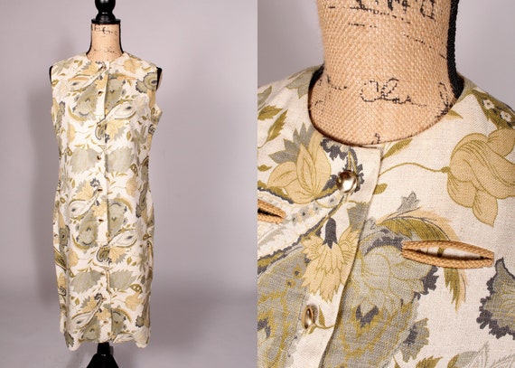 60s 70s Dress // Vintage 60s 70s Tan Green Floral