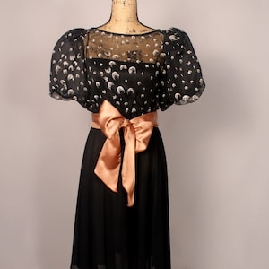 Vintage 80s Black Dress with fireworks jellyfish print by Jackie Taub Size M