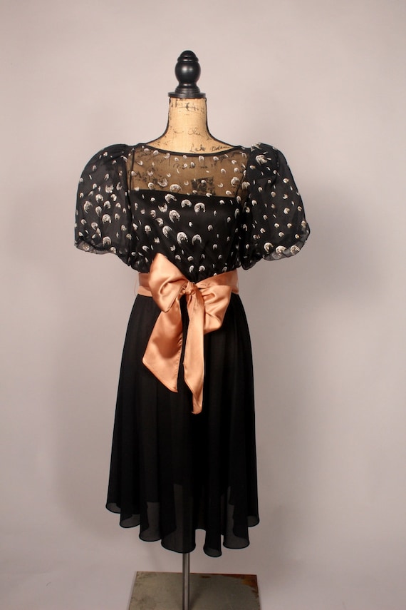 Vintage 80s Black Dress With Fireworks Jellyfish Print by Jackie Taub Size  M - Etsy