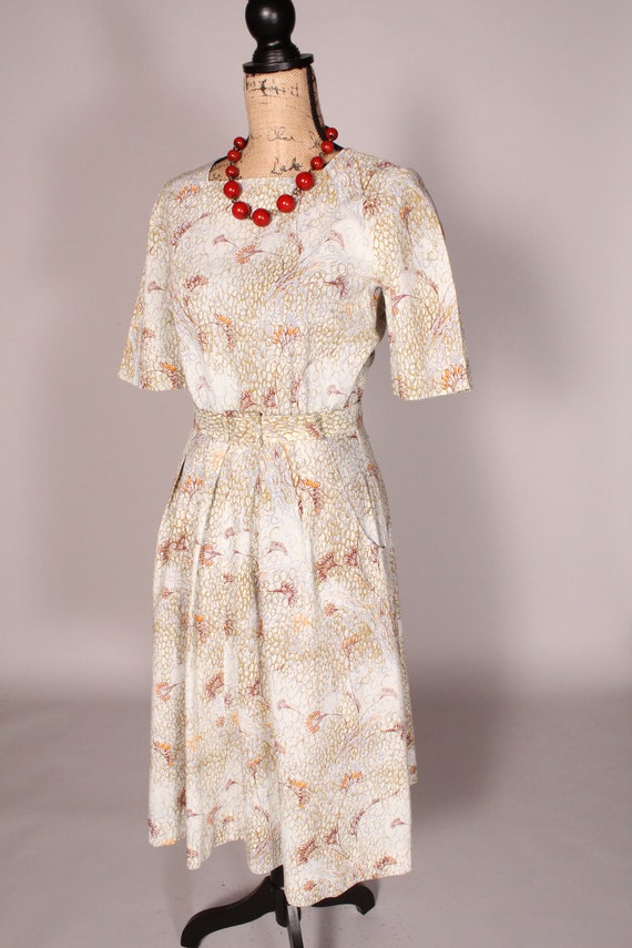 70s Dress //  Vintage 70's Bisque Cream Print Cot… - image 8