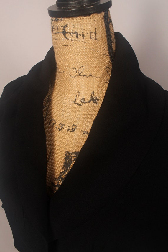 Vintage 50s Black Rayon Cropped Jacket with Rhine… - image 3