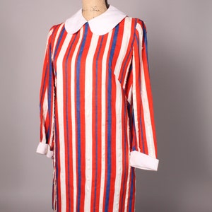 60s Dress // Vintage 60s Red White & Blue Striped Linen Dress Size M with Sequin Accents and Peter Pan Collar image 7