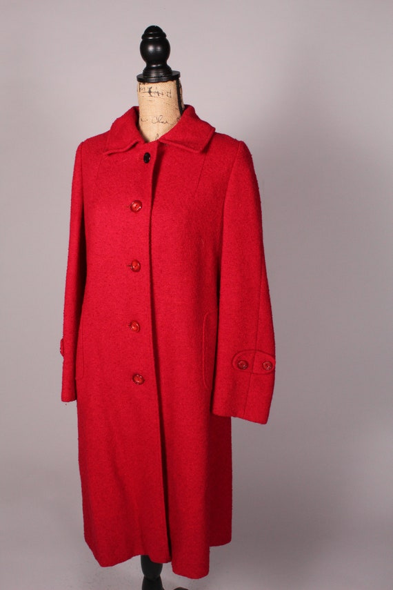 50s 60s Coat // Vintage 50s 60s Red Pink Coat Size L by Bromleigh