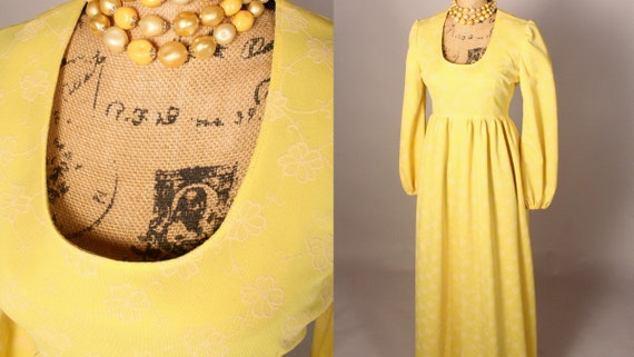 Vintage 60s Maxi Dress, Vintage Yellow Maxi Dress… - image 1