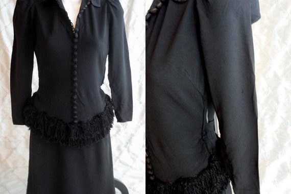 30s Dress // Vintage 30s Black Crepe Dress with H