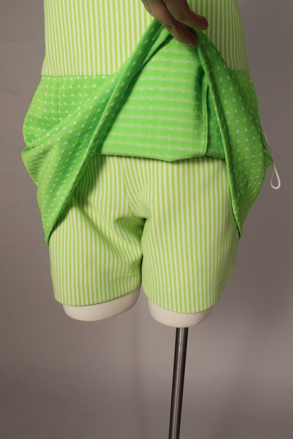 60s Romper //  Vintage 60s Lime Green Stripe Polk… - image 7