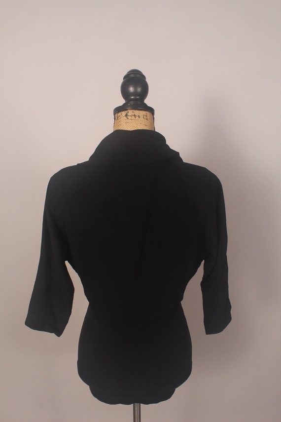 Vintage 50s Black Rayon Cropped Jacket with Rhine… - image 7