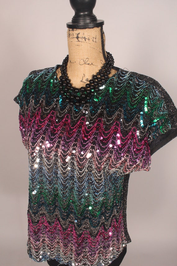 70s 80s Top //  Vintage 70s 80s Sparkly Colorful … - image 5