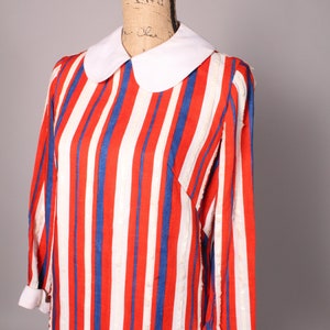 60s Dress // Vintage 60s Red White & Blue Striped Linen Dress Size M with Sequin Accents and Peter Pan Collar image 10