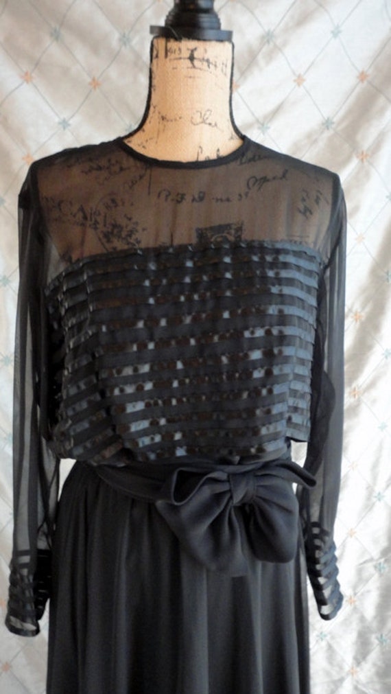 80s Dress //  Vintage 80s Black Chiffon Dress wit… - image 3
