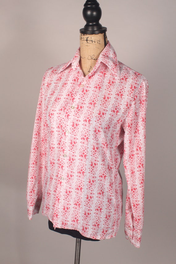 Vintage 70s Pink White Floral Shirt by Kingsmen California