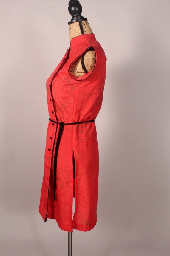 Vintage 80s Cheongsam Dress,  Red Cheongsam, Red … - image 7