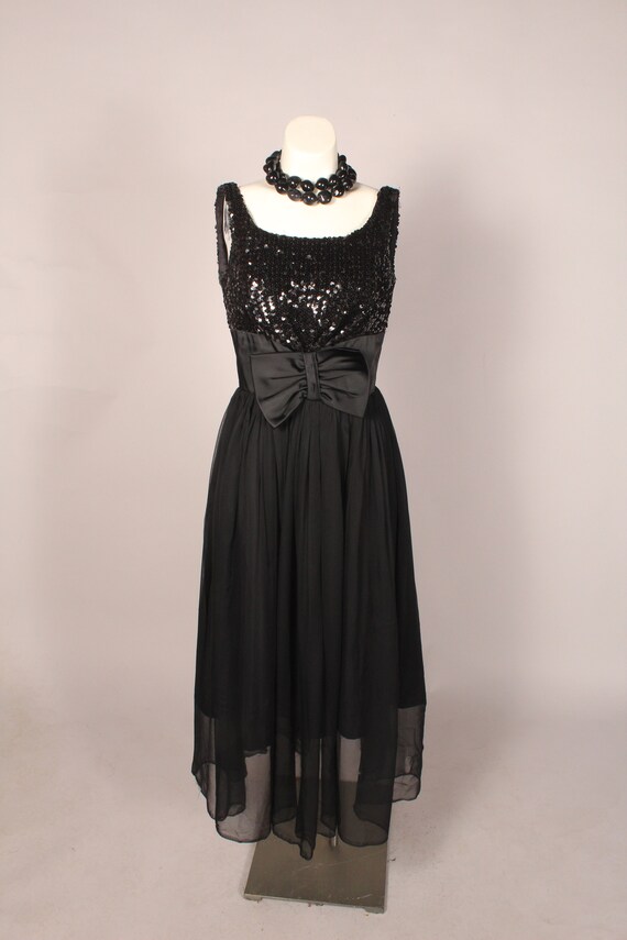 50s Dress // Vintage 50s Black Sequin Chiffon Sat… - image 2