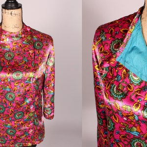 60s Shirt Jacket //  Vintage 60s Pink Shimmering People Print Shirt Jacket Size M